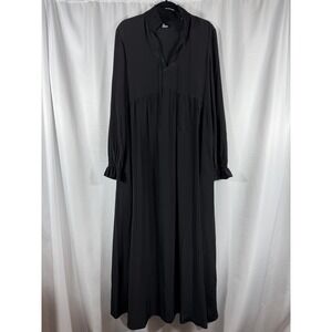 NWT THE KOOPLES 100% Black Silk Maxi Dress Long Sleeve Tie Neck Small